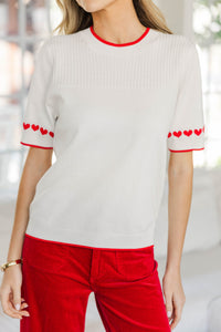Season Of Love White Hearts Sweater