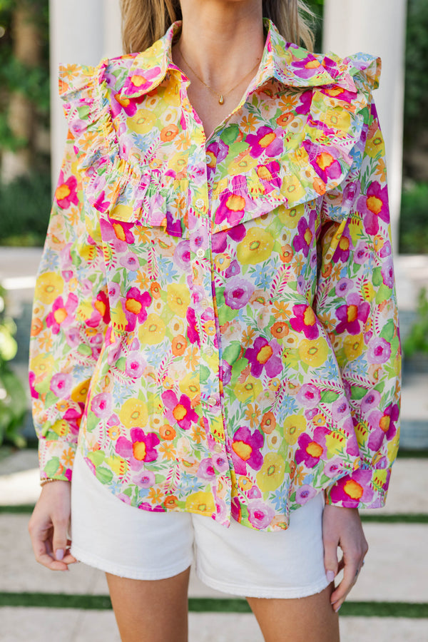 Spring Petals Pink Floral Blouse