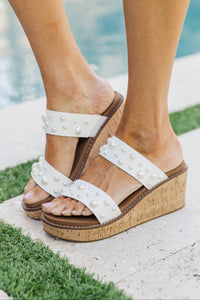 Sunny Afternoon White Embellished Wedges