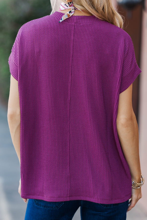 Catch On Magenta Ribbed Top