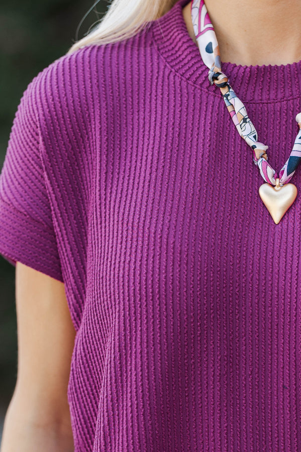 Catch On Magenta Ribbed Top