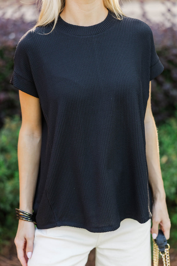 Catch On Black Ribbed Top