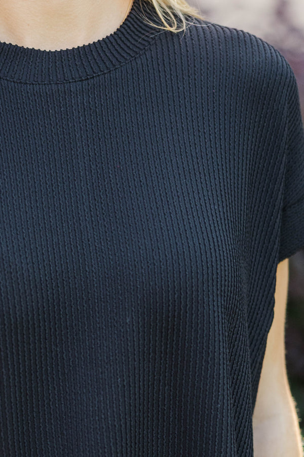 Catch On Black Ribbed Top