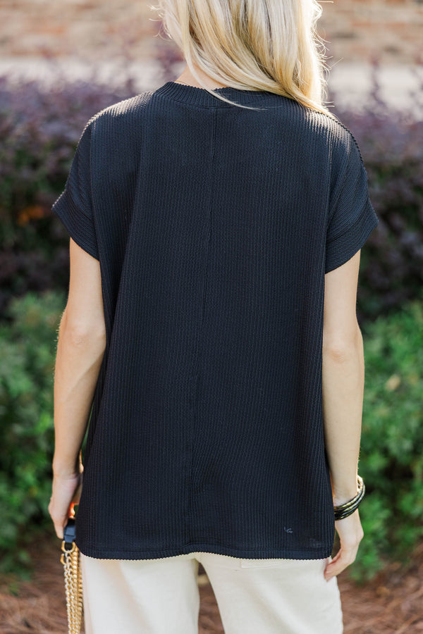 Catch On Black Ribbed Top