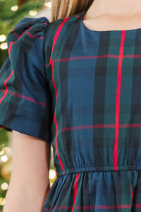 Girls: All True Navy Plaid Dress