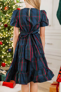 Girls: All True Navy Plaid Dress