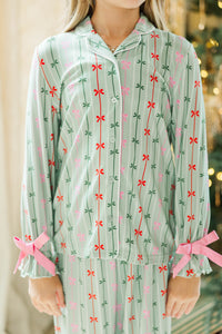 Girls: Cozy Moments Mint Bow Print Bamboo Lounge Set