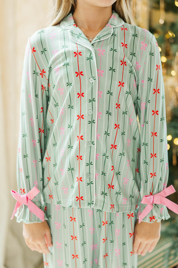 Girls: Cozy Moments Mint Bow Print Bamboo Lounge Set