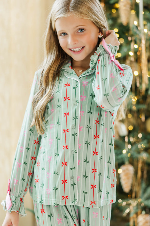 Girls: Cozy Moments Mint Bow Print Bamboo Lounge Set