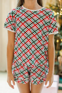 Girls: All Snuggled Up Mint Plaid S/S Bamboo Lounge Set