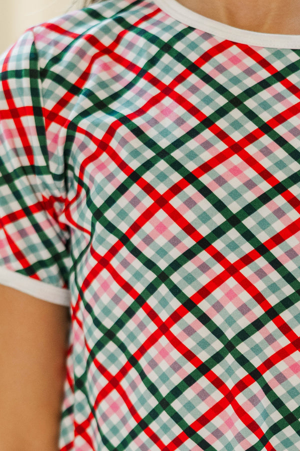 Girls: All Snuggled Up Mint Plaid S/S Bamboo Lounge Set