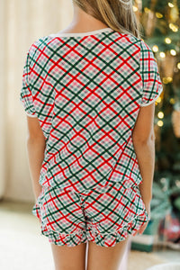 Girls: All Snuggled Up Mint Plaid S/S Bamboo Lounge Set