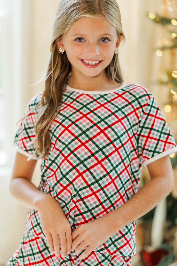 Girls: All Snuggled Up Mint Plaid S/S Bamboo Lounge Set