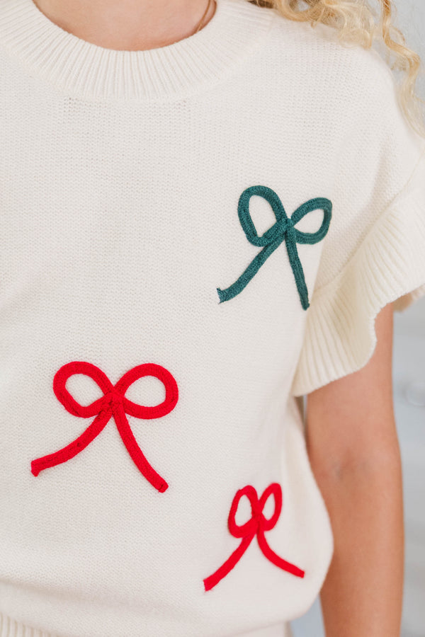 Girls: Jessica Cream Bow Sweater