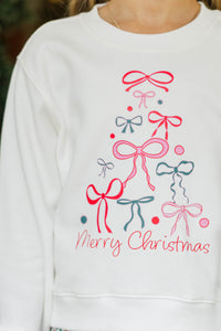 Girls: Oh Christmas Tree Bow White Graphic Sweatshirt