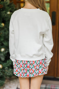 Girls: Oh Christmas Tree Bow White Graphic Sweatshirt