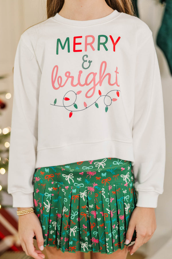 Girls: Merry & Bright Lights White Graphic Sweatshirt