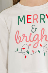 Girls: Merry & Bright Lights White Graphic Sweatshirt