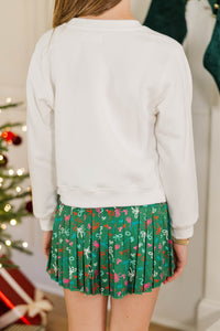 Girls: Merry & Bright Lights White Graphic Sweatshirt