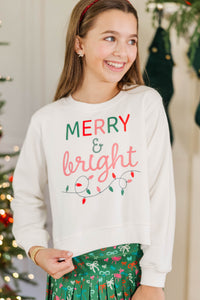 Girls: Merry & Bright Lights White Graphic Sweatshirt