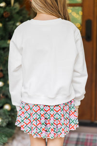 Girls: Bows & Christmas Trees White Sweatshirt