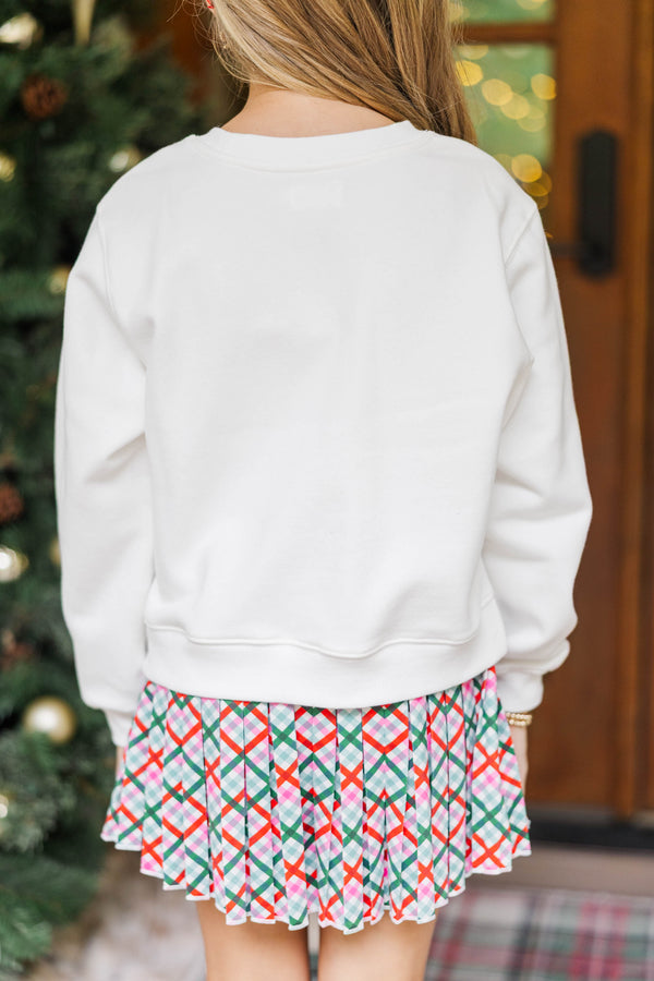 Girls: Bows & Christmas Trees White Sweatshirt