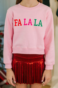 Girls: Fa La La Blush Pink Graphic Sweatshirt