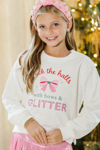 Girls: Deck With Glitter White Graphic Sweatshirt