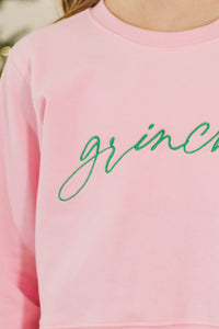 Girls: Grinchy Blush Pink Embroidered Sweatshirt