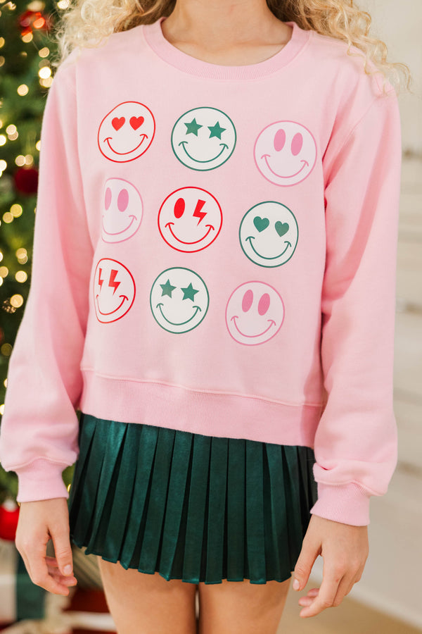 Girls: Smiley Holiday Blush Pink Sweatshirt