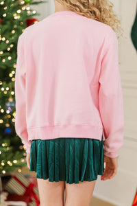 Girls: Smiley Holiday Blush Pink Sweatshirt