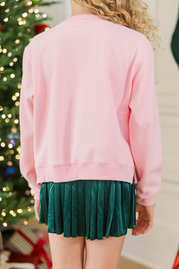 Girls: Smiley Holiday Blush Pink Sweatshirt