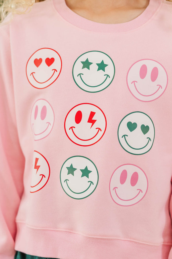Girls: Smiley Holiday Blush Pink Sweatshirt