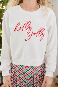 Girls: Holly Jolly White Embroidered Sweatshirt