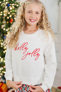 Girls: Holly Jolly White Embroidered Sweatshirt