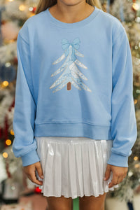 Girls: Oh Christmas Tree Light Blue Graphic Sweatshirt