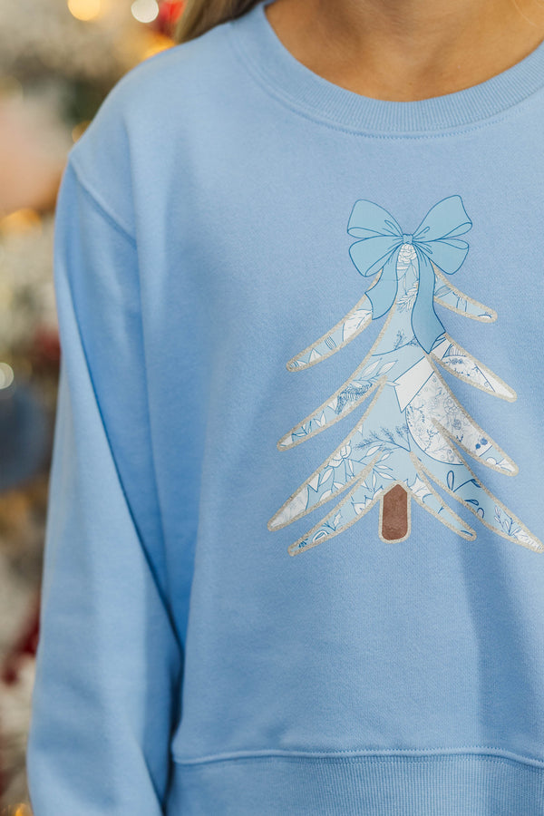 Girls: Oh Christmas Tree Light Blue Graphic Sweatshirt