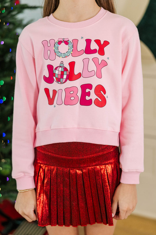 Girls: Holly Jolly Vibes Blush Pink Graphic Sweatshirt