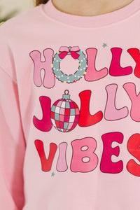 Girls: Holly Jolly Vibes Blush Pink Graphic Sweatshirt