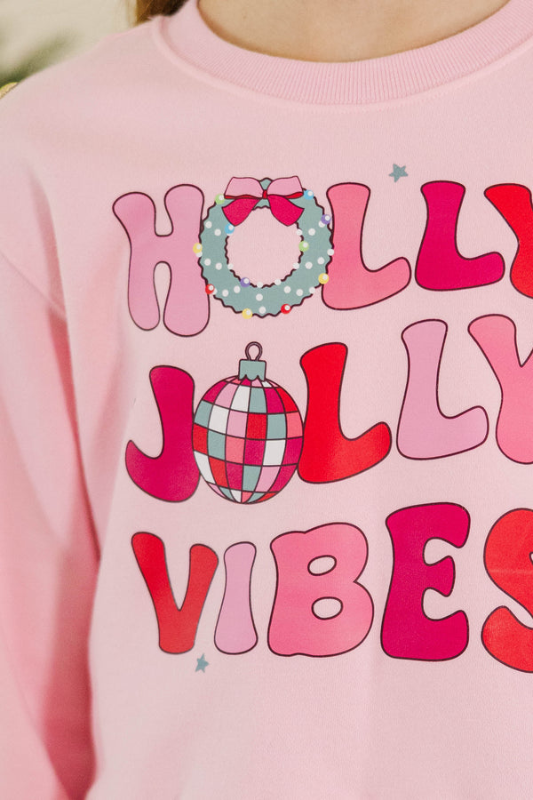 Girls: Holly Jolly Vibes Blush Pink Graphic Sweatshirt