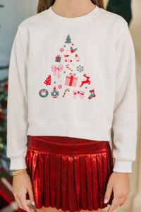 Girls: Gallery Holiday Christmas Tree White Sweatshirt