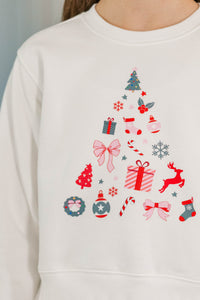 Girls: Gallery Holiday Christmas Tree White Sweatshirt