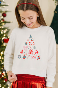Girls: Gallery Holiday Christmas Tree White Sweatshirt