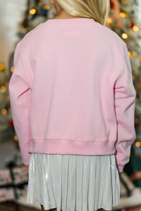 Girls: Just A Girl Who Loves Christmas Blush Pink Graphic Sweatshirt
