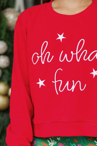 Girls: Oh What Fun Red Embroidered Sweatshirt