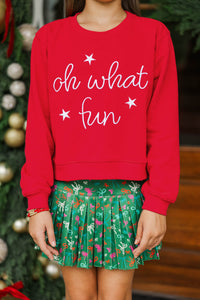 Girls: Oh What Fun Red Embroidered Sweatshirt
