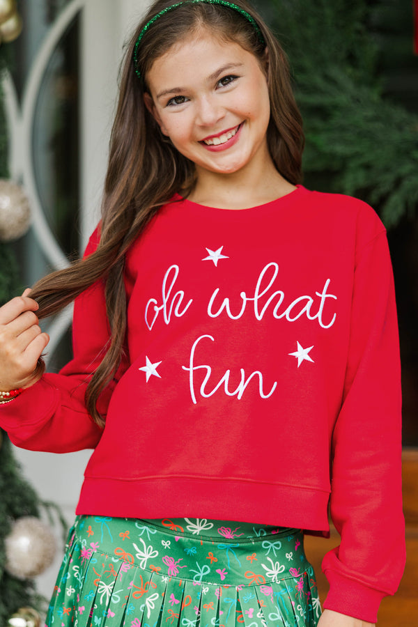 Girls: Oh What Fun Red Embroidered Sweatshirt