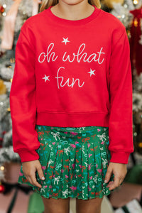 Girls: Oh What Fun Red Embroidered Sweatshirt