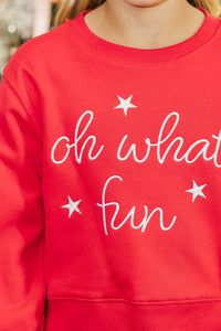 Girls: Oh What Fun Red Embroidered Sweatshirt