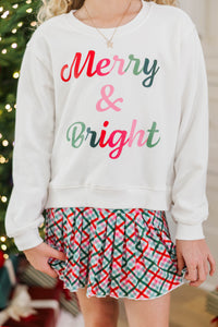 Girls: Merry & Bright Script White Graphic Sweatshirt